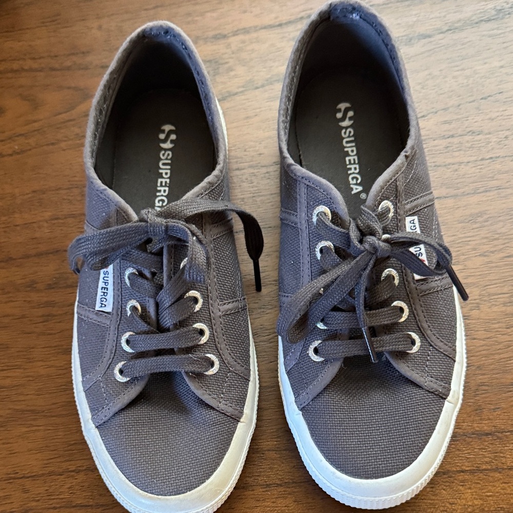 Superga Charcoal Canvas Lace-Up Sneakers